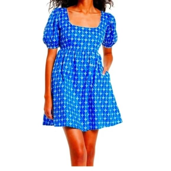 Elegant Blue Geometric Mini Dress - Picture 1 of 6